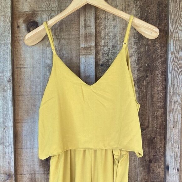 Mustard Seed Yellow Goldenrod V-neck Popover Tie Front Wide Leg Jumpsuit - Picture 6 of 11